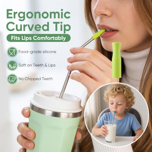 16 Pack Reusable Stainless Steel Straws with Silicone Tips & Cleaning Brushes