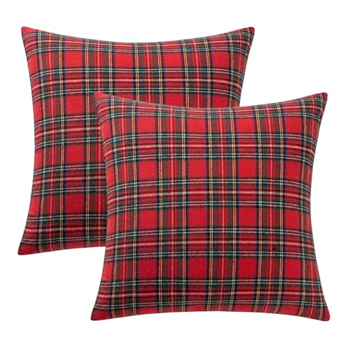 Christmas Plaid Pillow Covers 18x18 inches Pack of 2 Red Scottish Tartan