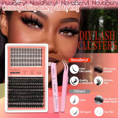 NovaBeryl Manga Lash Clusters Kit – 280PCS DIY Spiky Anime Eyelash Extensions with Bond, Seal & Tweezers