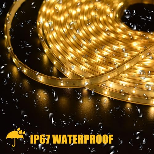 50Ft Solar LED Strip Lights Outdoor Warm White with Remote & Timer