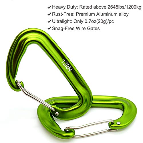 12kN 3.2"x2" Heavy-Duty Carabiner Clips - Durable, Lightweight Aluminum Alloy Carabiners for Hiking, Camping, Keychains, Dog Leashes, Hammocks & More