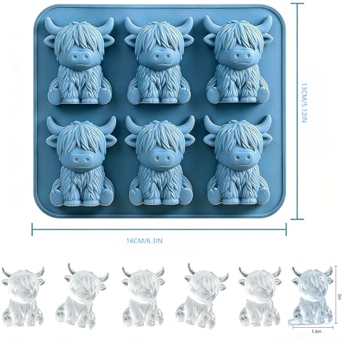 MXU Blue Highland Cow Ice Cube Tray - Reusable Silicone Mold for Whiskey, Chocolate & More