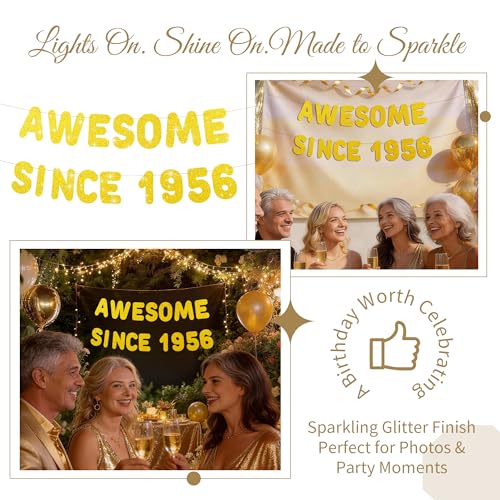 70th Birthday Banner Decorations - Awesome Since 1956, Pre-strung