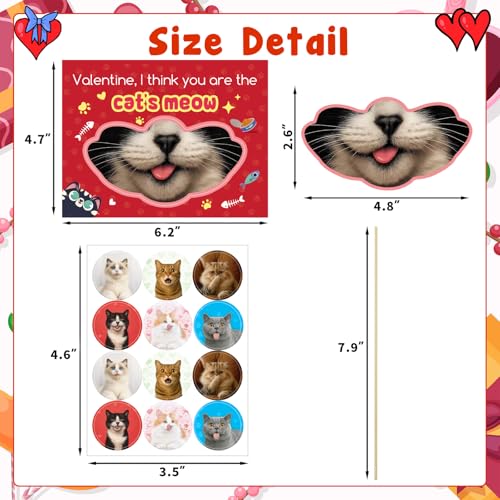 30 Cute Kitten Valentine's Day Cards for Kids with Envelopes & Stickers