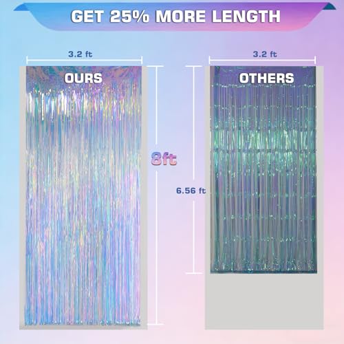Melsan Iridescent Tinsel Backdrop Curtain - 2 Pack, 3.2ft x 8ft Foil Decor