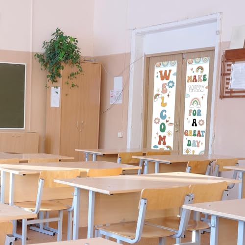 2 PCS Boho Classroom Door Window Covers, Rainbow Blackout Shades 36x8 Inch