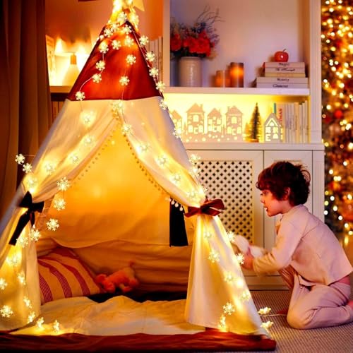 Christmas Snowflake Lights 20ft 40LED Warm White 8 Modes Battery Operated with Remote