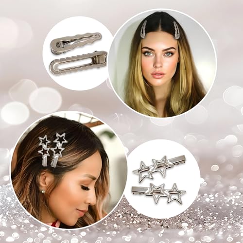 Y2K Silver Star Hair Clips Metal Barrettes Cute Aesthetic Hairpins