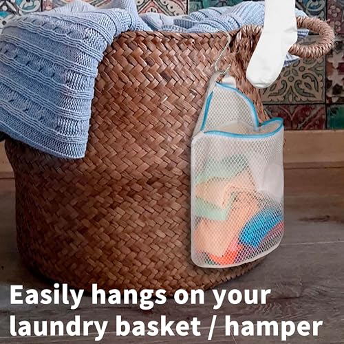 3Pcs Mesh Laundry Bags for Socks with S Hooks, 12x10 Inch, Multi-Color Set - Cociat