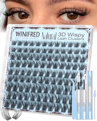 Winifred Natural Lash Clusters Kit - 3D Wispy DIY Eyelash Extensions with Glue and Tweezers