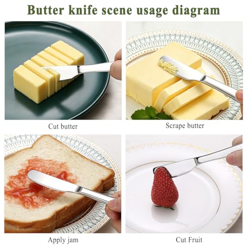 HOMQUEN Stainless Steel Butter Knife Set of 12 - Ergonomic Spreader for Kitchen & Party