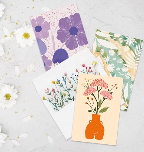 Bright Modern Floral Blank Greeting Cards with Envelopes - 24 Pack