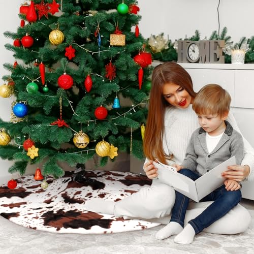 48-Inch Cow Stripe Faux Fur Christmas Tree Skirt - Elegant Decoration
