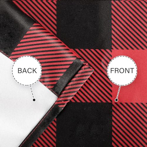 Simple Deluxe 2 PCS Buffalo Check Kitchen Tier Curtains, Plaid Gingham Short Curtain for Half Cafe Windows, 26" W x 36" L, Black&Red