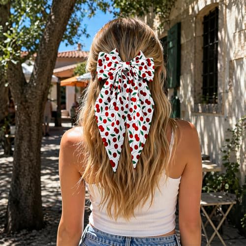 JazSwirl Oversized Cherry Hair Bow Clip, Large 6.7x13in Hair Accessory