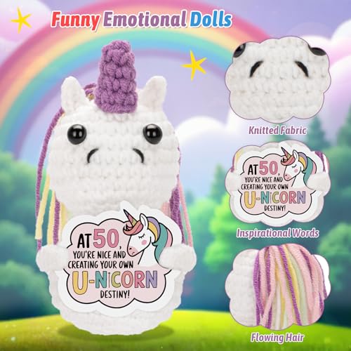 Handmade Positive Crochet Unicorn 50th Birthday Gift for Women