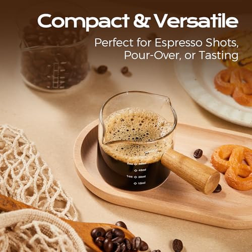 YARRAMATE 2.5oz Double Spout Espresso Shot Cup with Wooden Handle