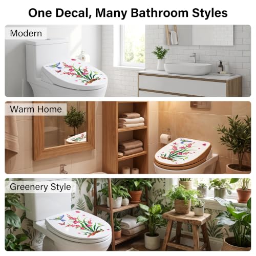 Galepromot Waterproof Toilet Seat Lid Stickers - Bird & Flower Wall Decals for Bathroom