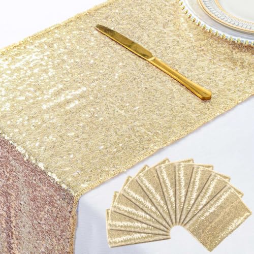 Gold Sequin Table Runner 10 Pack - 12x108 Light Gold for Weddings & Events