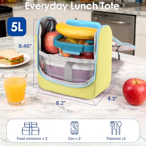 Genteen Kids Insulated Lunch Box - Compact & Easy-Clean, Yellow Blue