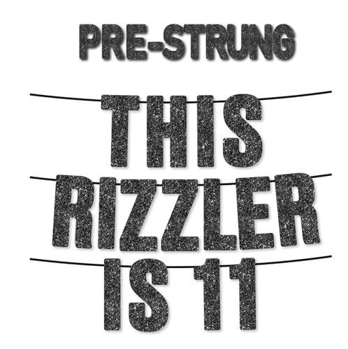 This Rizzler is 11 Black Glitter Banner, Gen Z Slang 11th Birthday Party