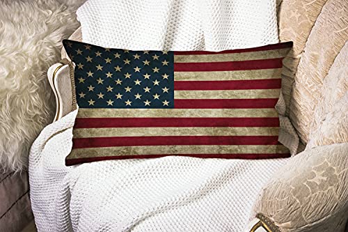 Smooffly Vintage American Flag Lumbar Throw Pillow Cover, 12x20 Inch