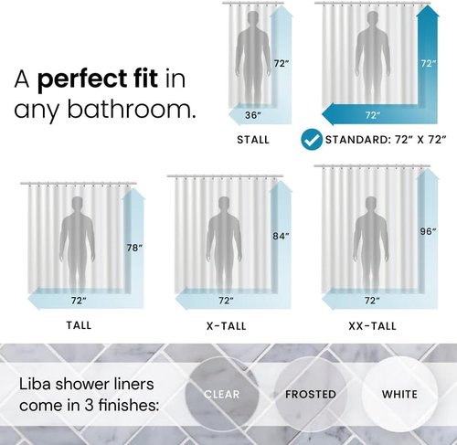 LiBa Waterproof Shower Curtain - Premium Non-Toxic PEVA with Rust-Proof Grommets | 72x72 (Pack of 2)