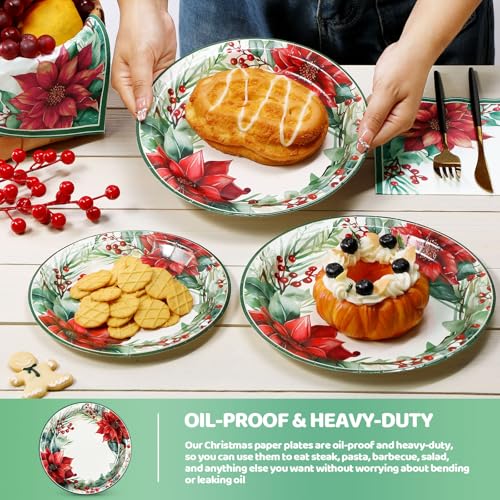 Christmas Paper Plate and Napkin Set - 200 Heavy Duty Disposable Dinnerware