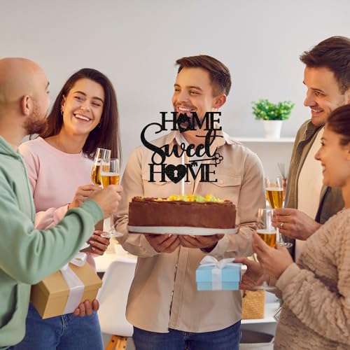 Home Sweet Home Cake Topper - Black Glitter Decoration for Housewarming & Baby Celebrations