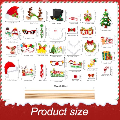Christmas Photo Booth Props 31-Piece Set with Sticks for Holiday Parties