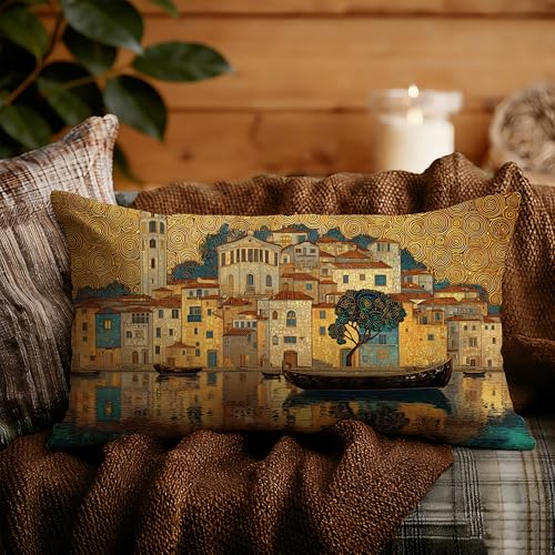 Gold Gustav Klimt Inspired Pillow Cover 12x20 - Art Nouveau Design - Gold-3