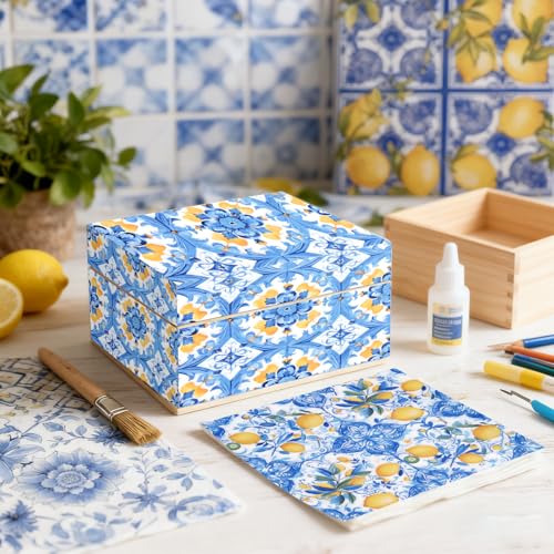 Mediterranean Decoupage Napkins - 36pcs Italian Lemon Tile Designs