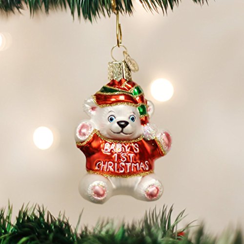 Old World Christmas Baby's 1st Teddy Bear Glass Blown Ornament - Handcrafted Holiday Keepsake, Baby’s First Christmas