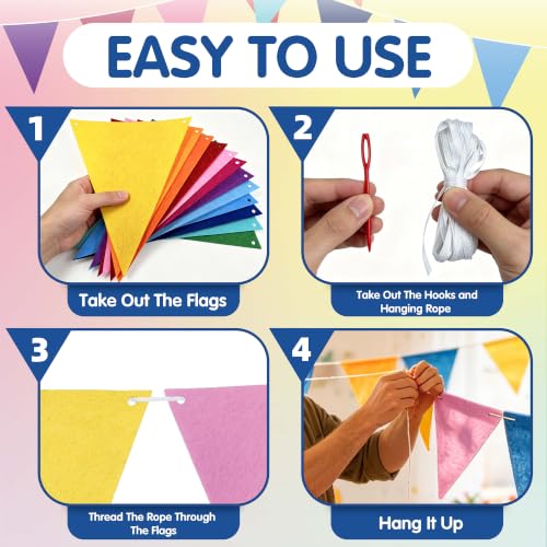 Vindafjord 98.5ft Rainbow Pennant Banner - 6 Pack DIY Fabric Bunting Flags