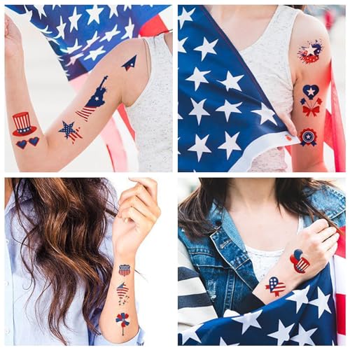American Flag Temporary Tattoos - 10 Sheets Independence Day Party Favors