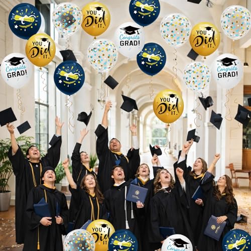 Graduation Balloons 2026 - 62pcs Navy Blue Gold White Latex Decor