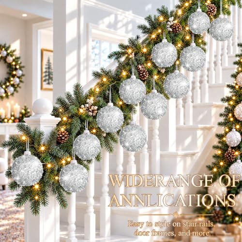 24 Pcs Silver Glitter Christmas Ball Ornaments - 2.36 Inch Holiday Decor