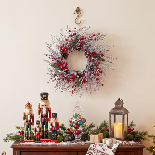 22-Inch Christmas Wreath for Front Door with Branch Variation - Pre-Lit Holiday Decor