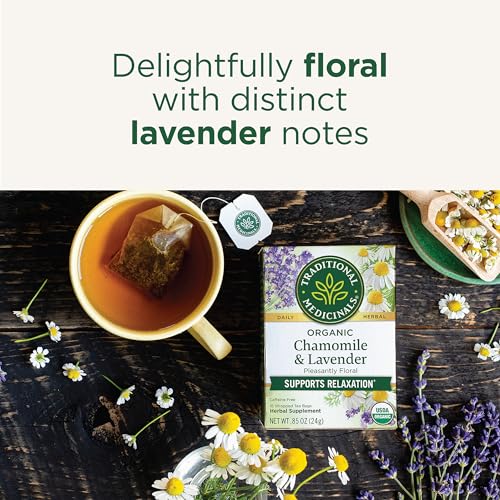 Traditional Medicinals Organic Chamomile & Lavender Tea Bags Pack of 3 - 32 Count Each, Caffeine-Free, USDA Certified Organic
