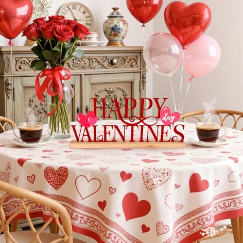 Happy Valentine's Day Metal Sign with Wooden Base - Romantic Decor