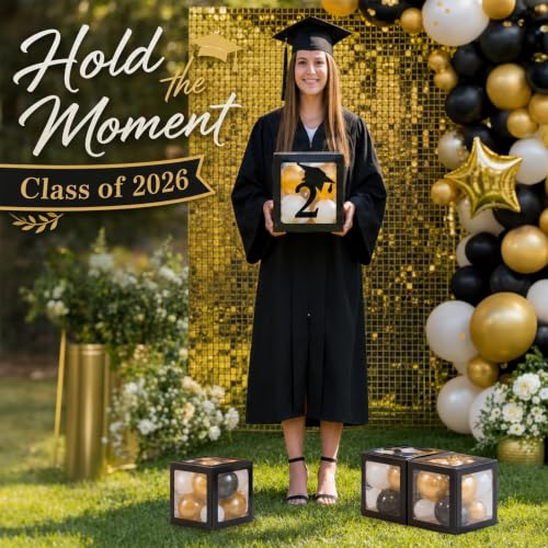 2026 Graduation Balloon Box Set - Black, White & Gold Party Decorations