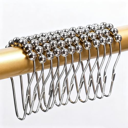 Rust-Proof Stainless Steel Shower Curtain Hooks - 12 Pcs, Polished Nickel