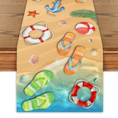 Nautical Beach Table Runner Coastal Summer Seaside Decor 13x72 Inch