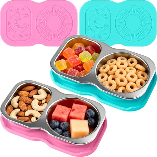 Eiyisem Stainless Steel Snack Containers with Lid, 5.3 Oz Dual Compartment Food Storage