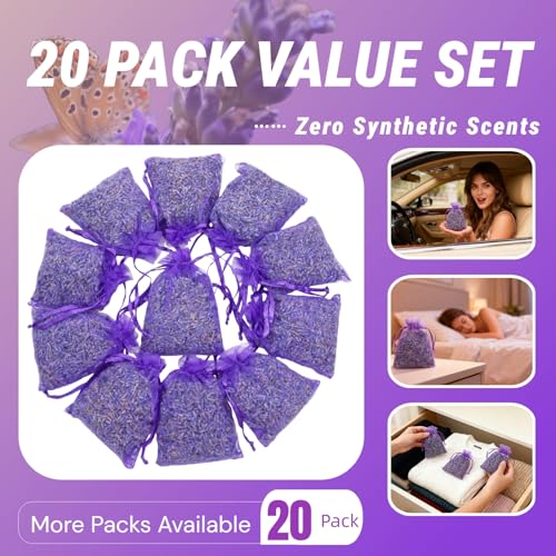 French Lavender Sachets - 20 Pack for Fresh Scent in Homes & Cars