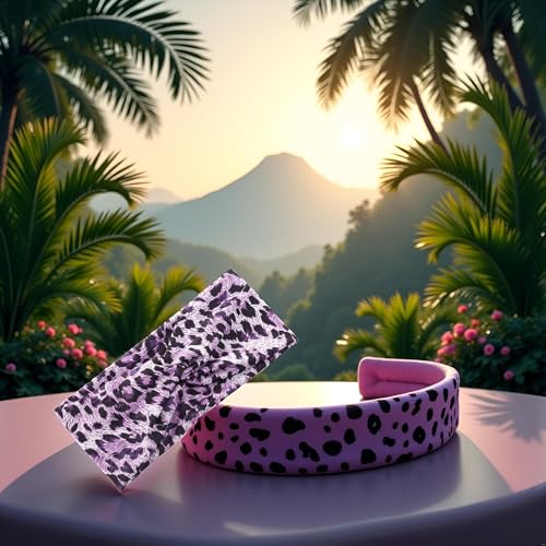 Purple Leopard Print Cross Elastic Headband for Gym and Everyday Wear