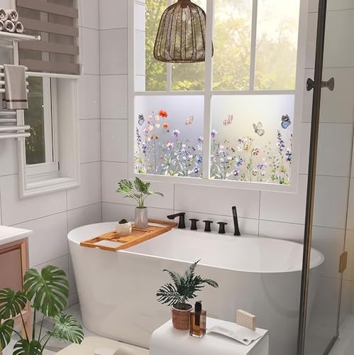 TAMHOO Butterfly Floral Frosted Window Privacy Film 78x17 Inches Removable Static Cling