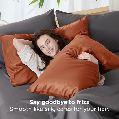 Bedsure King Size Bamboo Pillowcases Set of 2 | Cooling & Silk Soft, Burnt Orange, 20x36 Inches