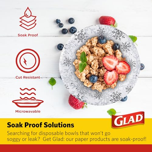 Glad Holiday Snowflake Disposable Paper Bowls, 12 Oz, 20 Count
