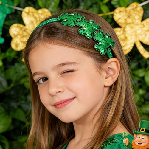 St. Patrick's Day Glitter Shamrock Headband - Green Sequin Hair Accessory
